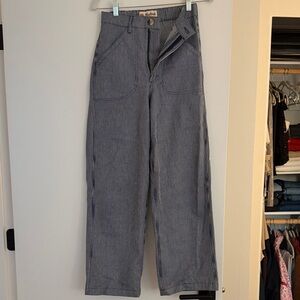 Blue Striped High-Waisted Pants